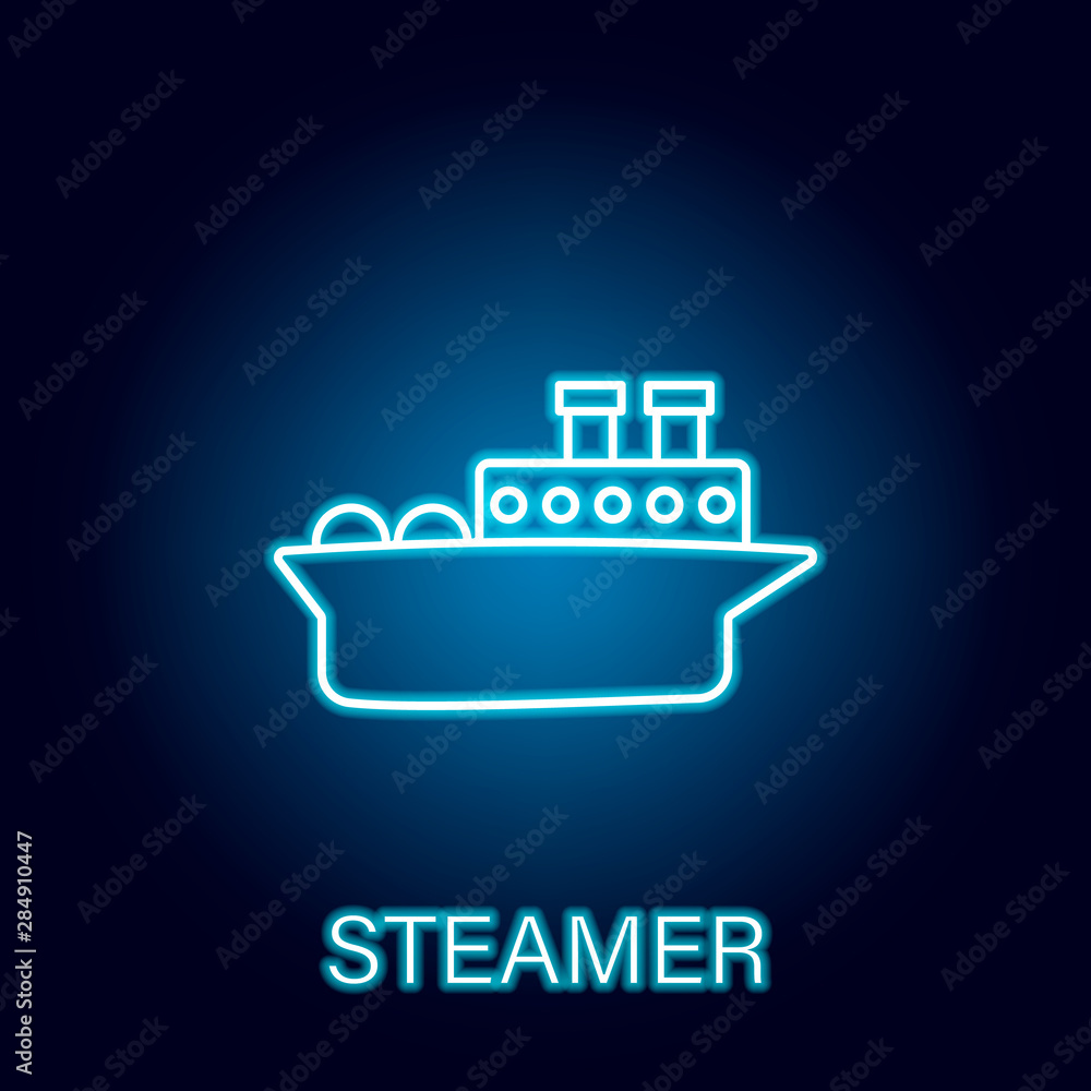 steamer ship sea transport outline icon in neon style. Signs and symbols can be used for web, logo, mobile app, UI, UX steamer ship sea transport outline icon in neon style. Signs and symbols can be used for web, logo, mobile app, UI, UX