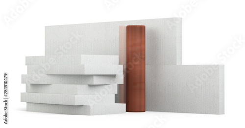 Set for insulation of walls of polystyrene block and fiberglass mesh.