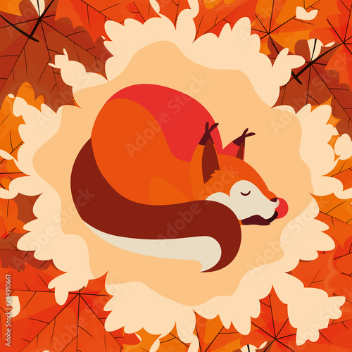 hello autumn poster with chipmunk