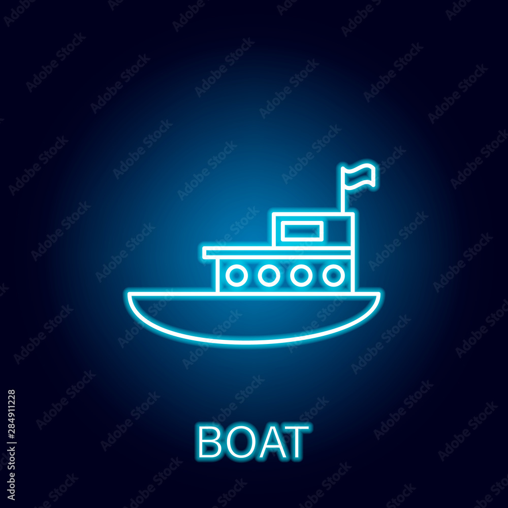 boat sea transport outline icon in neon style. Signs and symbols can be used for web, logo, mobile app, UI, UX boat sea transport outline icon in neon style. Signs and symbols can be used for web, logo, mobile app, UI, UX