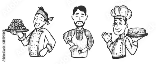 Chef vector cook characters set