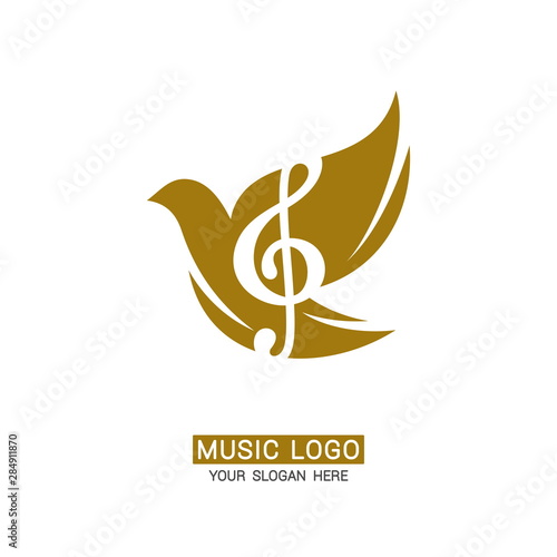 Music logo. Treble clef on a dove background