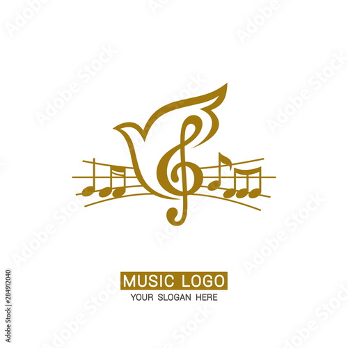 Music logo. Treble clef on a dove background