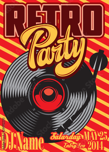 Vector color illustration of a turntable with vinyl and calligraphic inscription