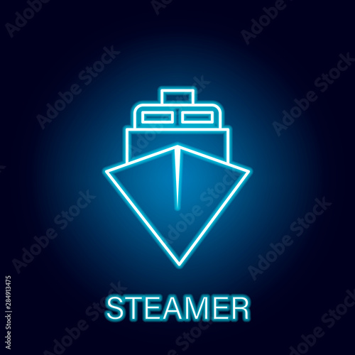 steamer ship sea transport outline icon in neon style. Signs and symbols can be used for web, logo, mobile app, UI, UX