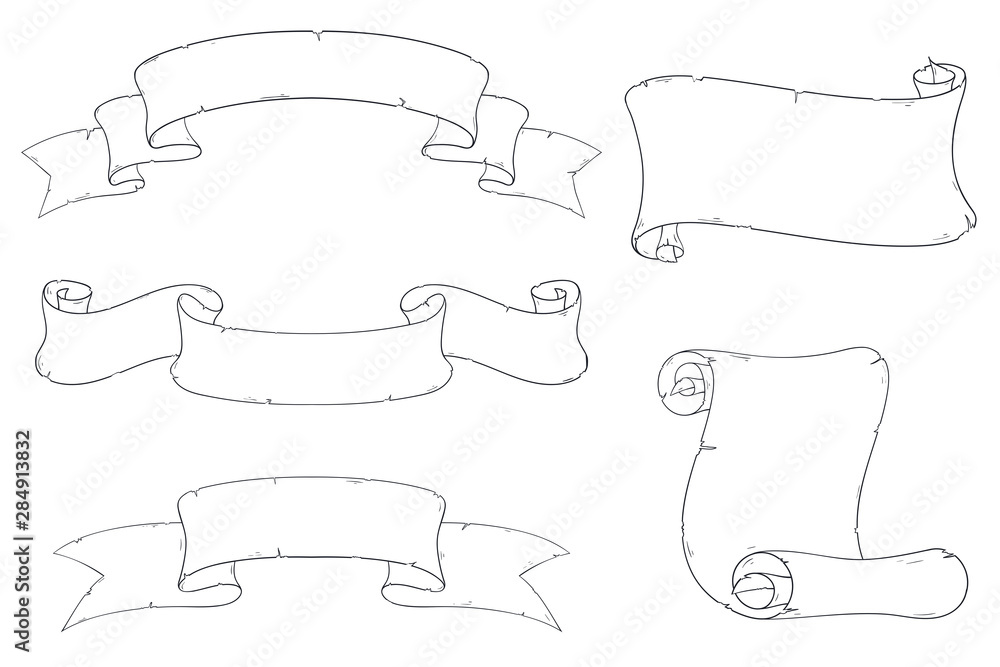 Ribbon scrolls. Hand drawn design icons Ribbon scrolls. Hand drawn design icons