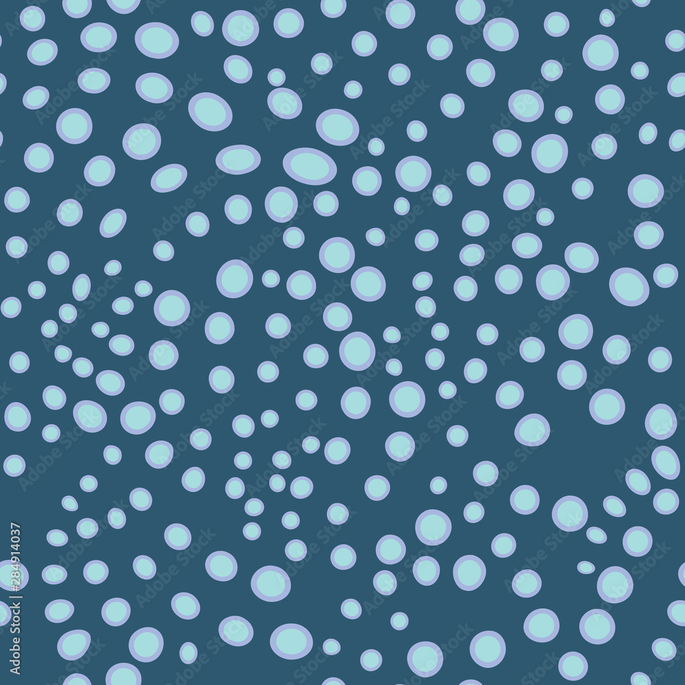Blue circles inscribed in each other. Randomly scattered dots seamless pattern. Perfect design for wrapping paper, fashionable fabric, wallpaper.