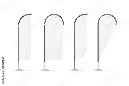 Realistic Detailed 3d White Blank Advertising Beach Flag Template Mockup Set. Vector