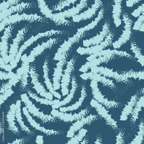 Abstract blue pattern of chaotic ragged arcs. Seamless linear pattern. Blank for printing on fabric.