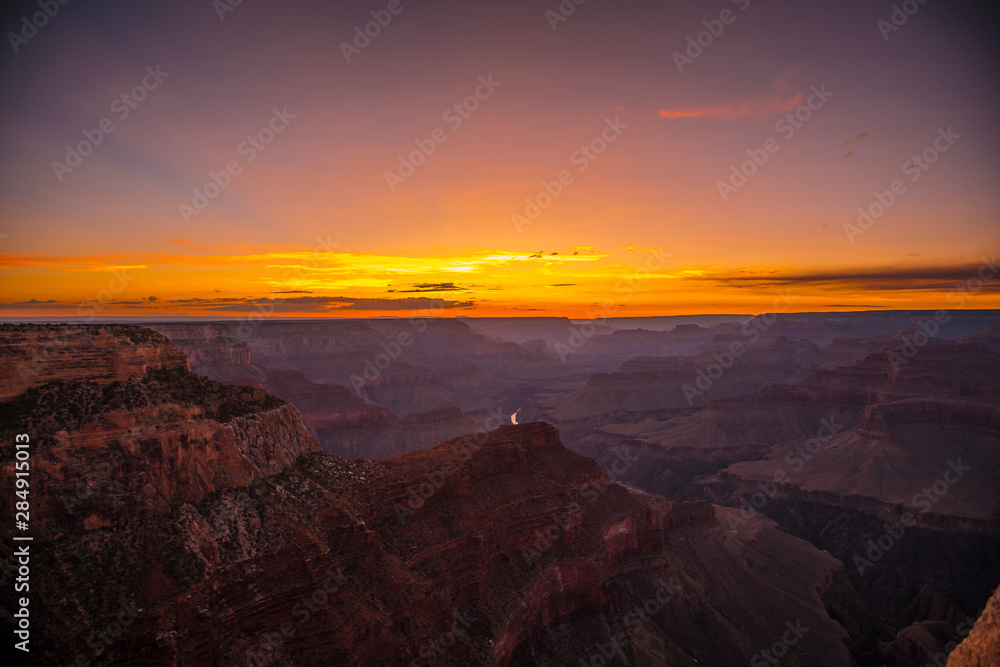 Beautiful sunset at the Hopi Point of the Grand Canyon. Arizona