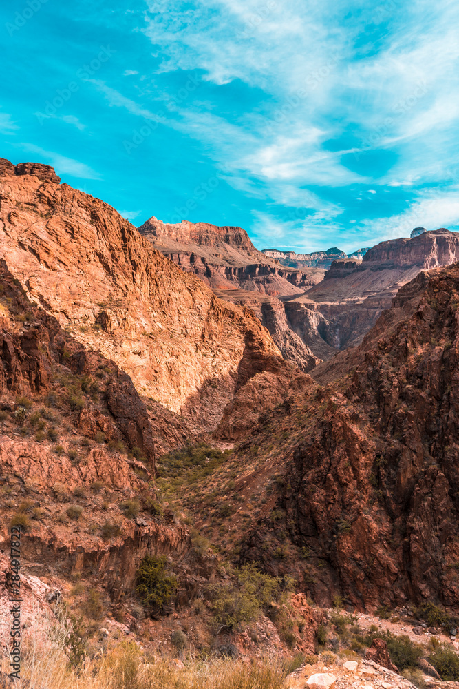 The beautiful climb of the Bright Angel Trailhead trekking in the Grand Canyon. Arizona