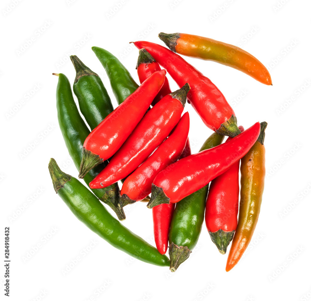 pile of chili peppers cutout on white
