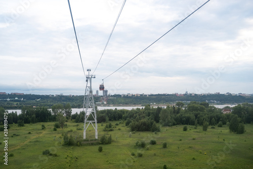 Nizhny Novgorod, Russia, - July 17, 2019 View from the funicular from the cable car on the Volga River in Nizhny Novgorod, Russia