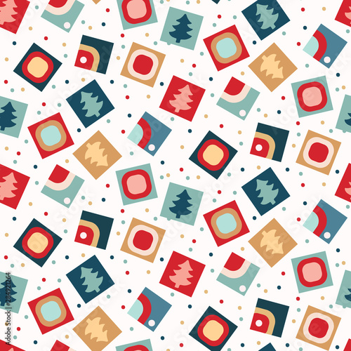 Hand drawn stylized Christmas tree seamless pattern.  Fir confetti traditional winter holiday all over print.  Vector swatch