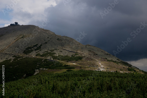 Mountain Śniezka in the Karkonosze / Krkonose/Giant MOuntains insummer with stormy clouds