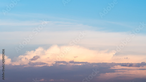 panoramic view of blue sunset sky with low clouds