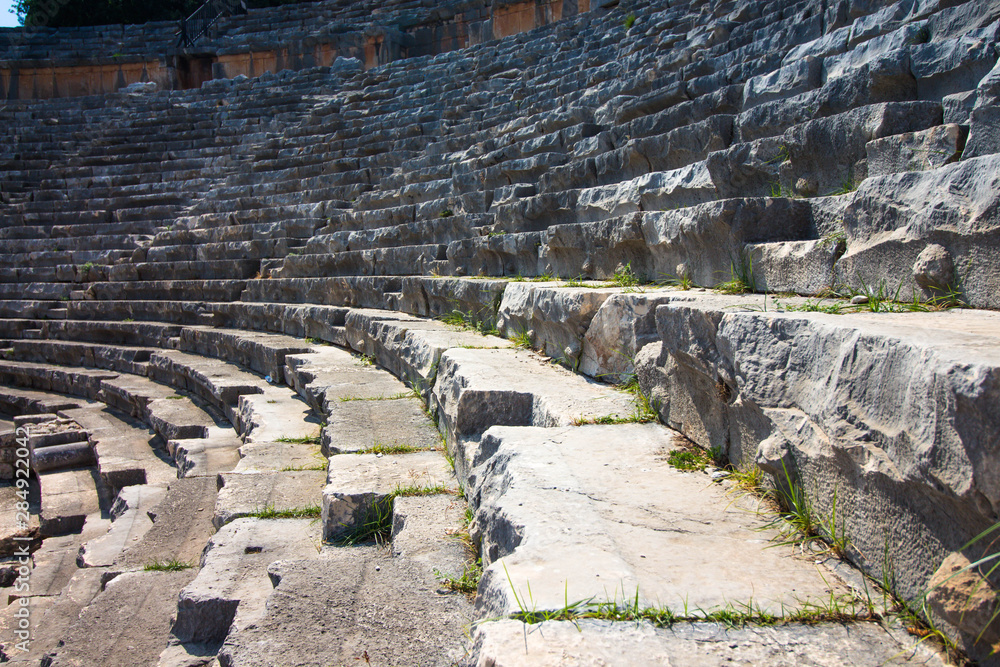 The ruins of an ancient amphitheater. The building was built by the ancient Romans in the territory of modern Turkey.