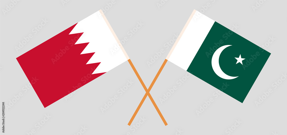 Pakistan and Bahrain. Crossed Pakistani and Bahraini flags Pakistan and Bahrain. Crossed Pakistani and Bahraini flags