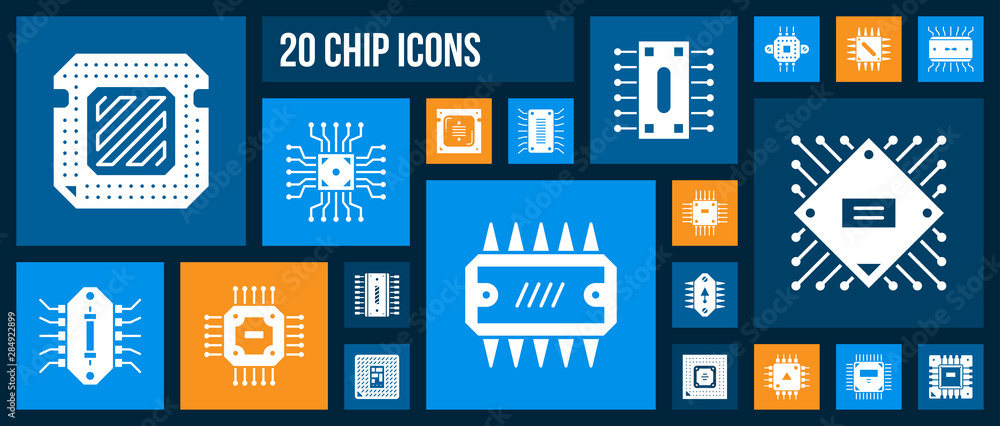 Micro chip cpu pc processor white icon vector set Stock Vector | Adobe ...
