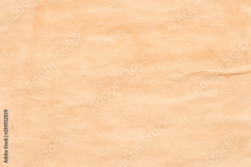 Blank brown aged paper sheet. Wrinkled texture. Abstract art background. Copy space.