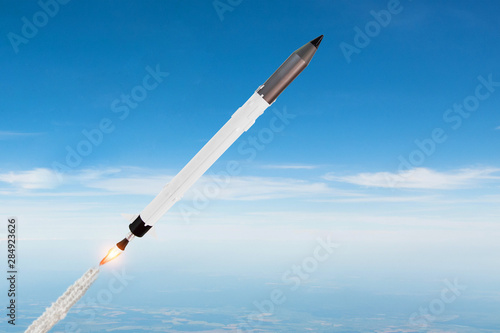 Fototapeta Naklejka Na Ścianę i Meble -  Launch rocket flight in the upper atmosphere.