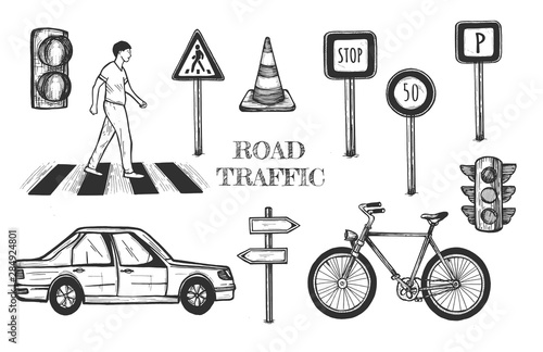 Traffic regulations signs set