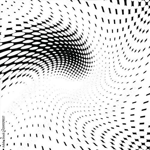 Abstract  Black and White Halftone Dots. Contrasty Optical Psychedelic Illusion. Spotted Texture. 3D Illustration