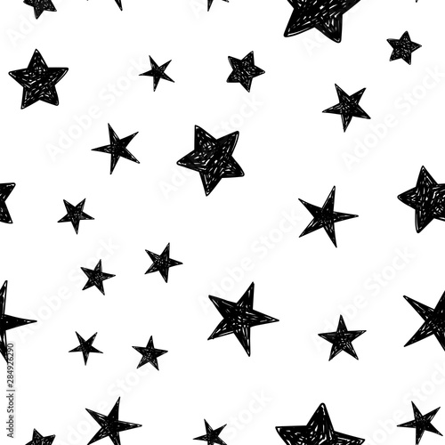 Background of hand drawn star seamless pattern. Doodle stars texture.