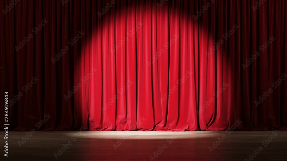 Empty theater stage with red velvet curtains with spotlights. Stock ...