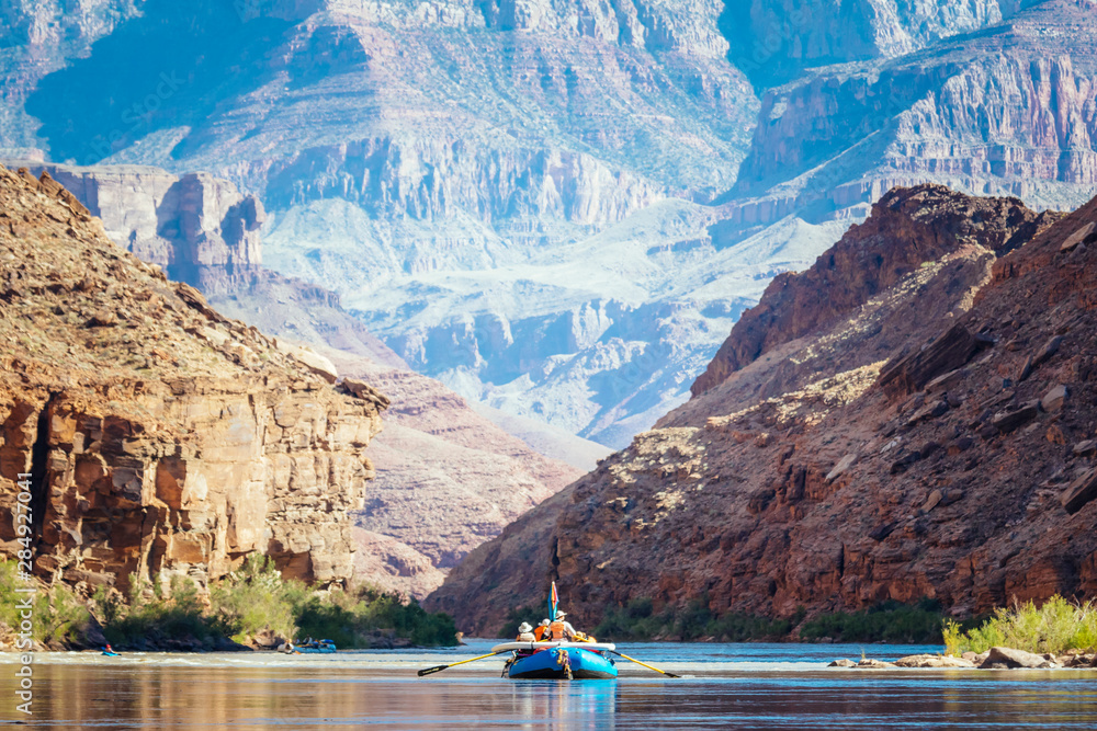 Rafts float down the Colorado River, Grand Canyon National Park