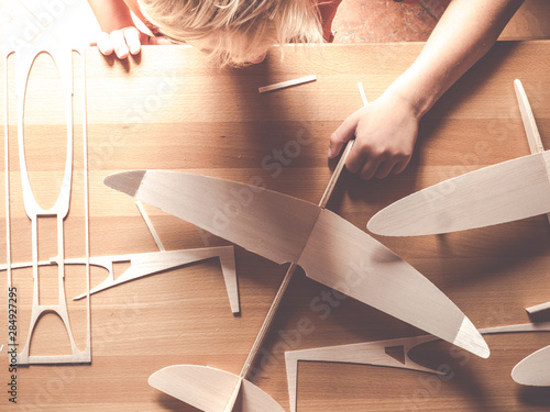wood aircraft kit or airplane model made from from balsa