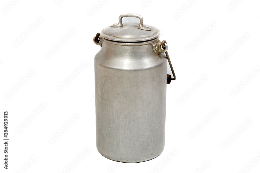 retro aluminium milk can on white background retro aluminium milk can on white background