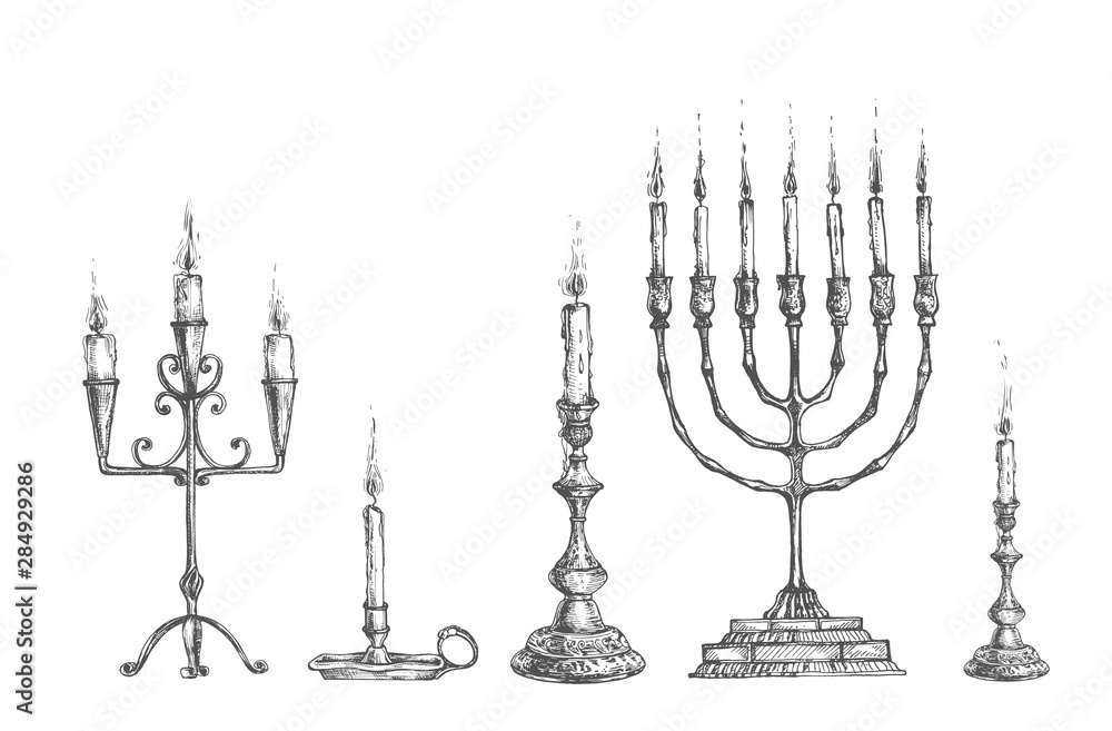 Fototapeta premium Antique сandles and candleholders set
