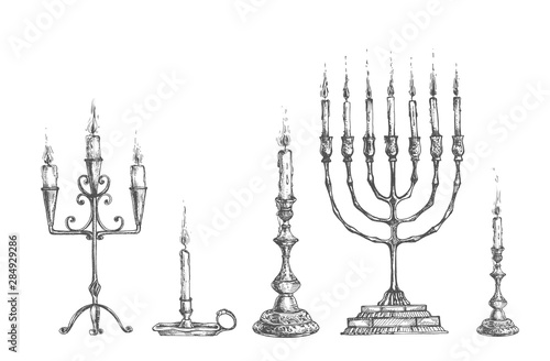 Antique сandles and candleholders set