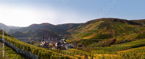Germany, Rhineland Palatinate, View of wine village with vineyards at Ahr Valley photo