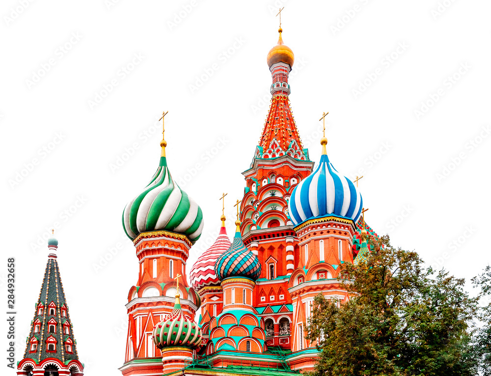Saint Basil Cathedral in Moscow Russia on white isolated background