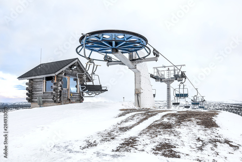 Ski lift on top of mountain in northern Finland