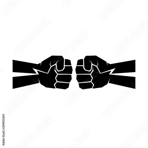 Two clenched fists bumping. Conflict, protest, brotherhood or clash concept vector illustration