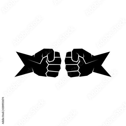 Two clenched fists bumping. Conflict, protest, brotherhood or clash concept vector illustration