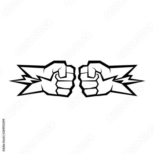 Two clenched fists bumping. Conflict, protest, brotherhood or clash concept vector illustration