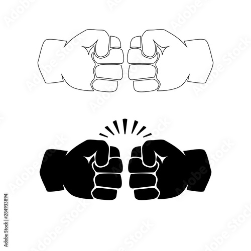 Two clenched fists bumping. Conflict, protest, brotherhood or clash concept vector illustration