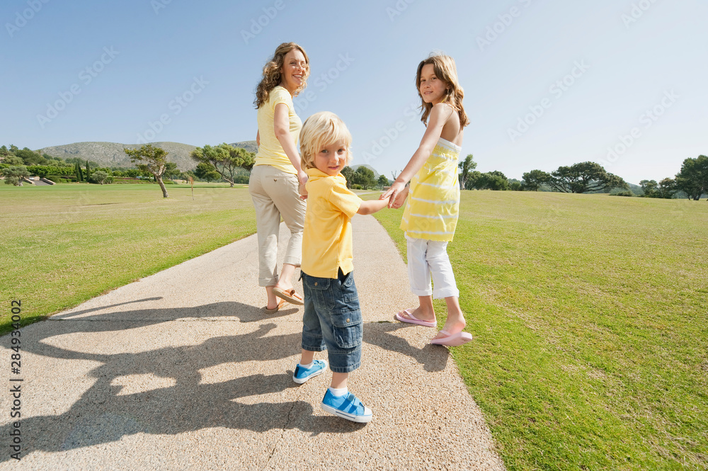 Spain, Mallorca, Mother and children -, having a walk Spain, Mallorca, Mother and children -, having a walk