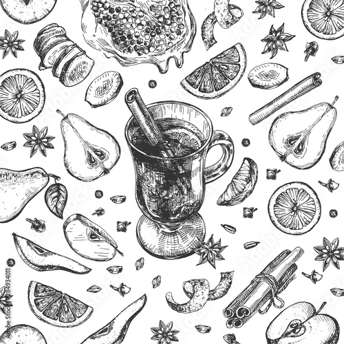 Glass cup with mulled wine pattern