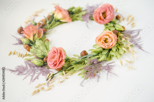 Floral wreath made of beautiful green leaves.