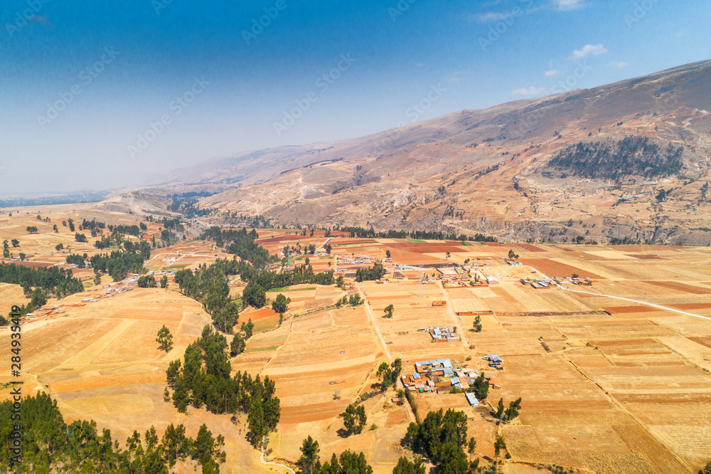 Panoramic aerial view of Mantaro valley in Huancayo, Peru.