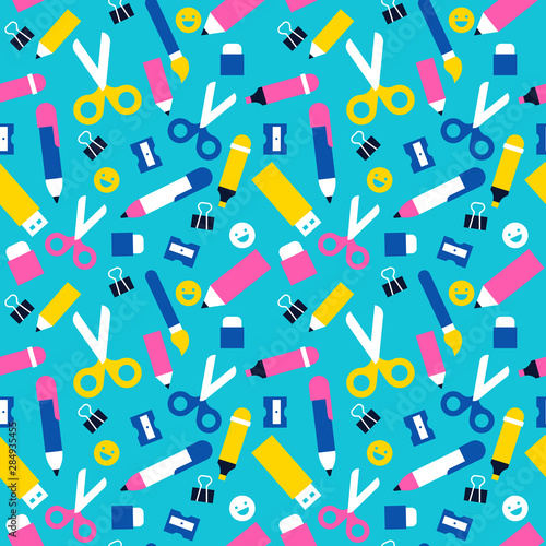 Fun school seamless pattern of children supplies