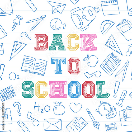 Back to school color hand drawn quote class icons