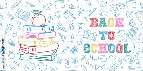 Back to school color books and apple doodle card