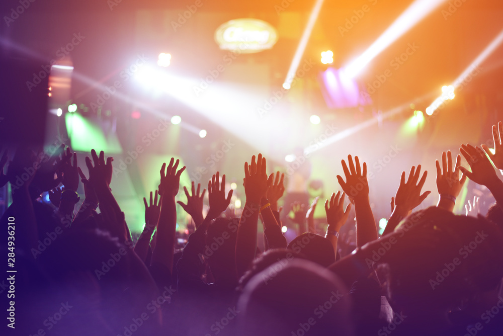 silhouettes of , Fun concert party rock disco light background. silhouettes of , Fun concert party rock disco light background.