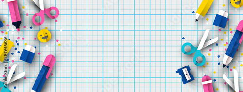 Papercut school children supplies background
